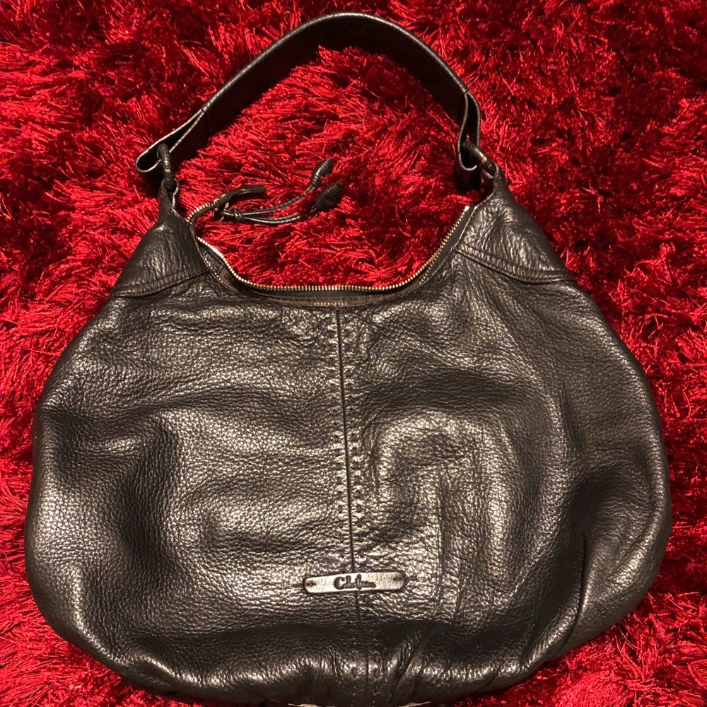 Cole Haan black leather handbag brown stitching